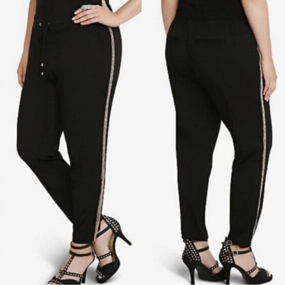 TORRID Women’s Plus Size Black Beaded Tuxedo Pants Elastic Waist Pull On Size 2X - Picture 1 of 9